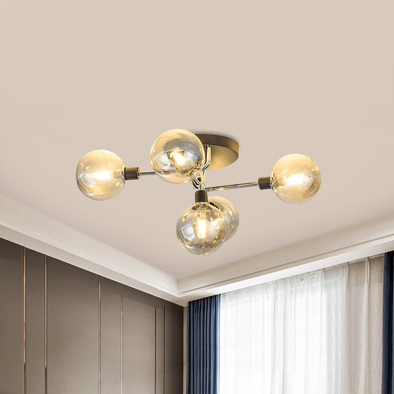 Glass Globe Shade Ceiling Light Contemporary Style Semi Flush Mount Light for Villa Dining Room Clearhalo 'Ceiling Lights' 'Close To Ceiling Lights' 'Close to ceiling' 'Glass shade' 'Glass' 'Semi-flushmount' Lighting' 1913518