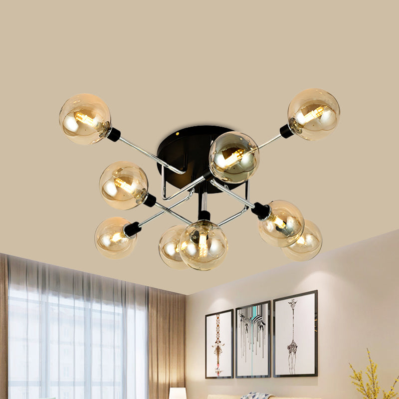Glass Globe Shade Ceiling Light Contemporary Style Semi Flush Mount Light for Villa Dining Room 9 Amber Clearhalo 'Ceiling Lights' 'Close To Ceiling Lights' 'Close to ceiling' 'Glass shade' 'Glass' 'Semi-flushmount' Lighting' 1913520