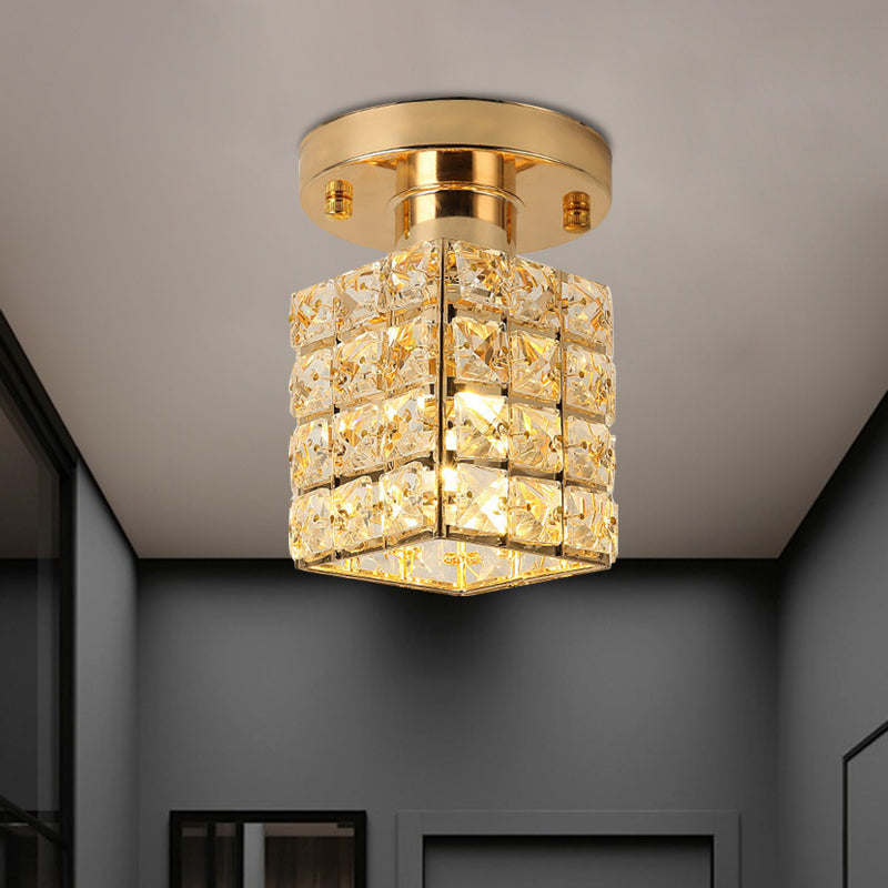 Rectangle Crystal Block Shade Semi Flushmount Light Modern Ceiling Light Gold Clearhalo 'Ceiling Lights' 'Close To Ceiling Lights' 'Close to ceiling' 'Flush mount' Lighting' 1913563