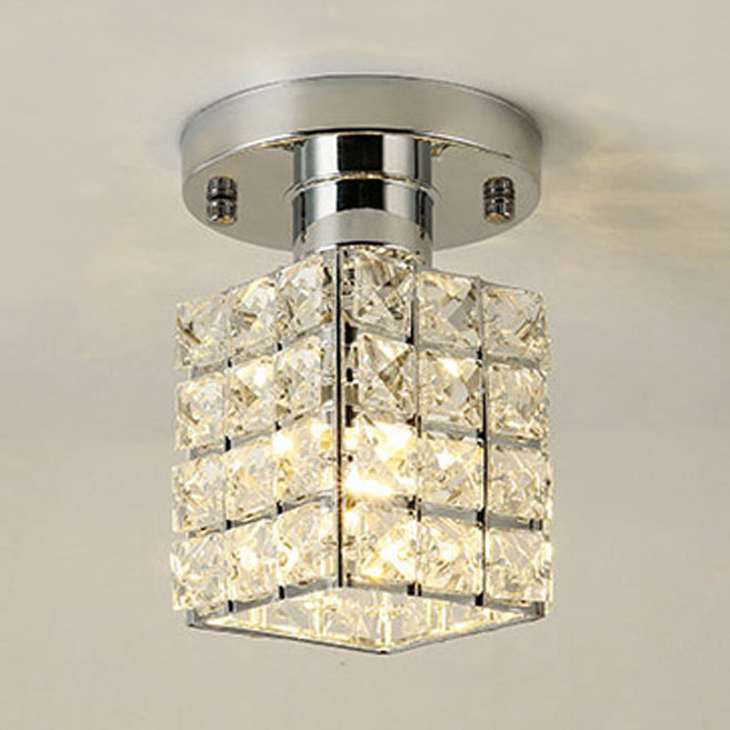 Rectangle Crystal Block Shade Semi Flushmount Light Modern Ceiling Light Silver Clearhalo 'Ceiling Lights' 'Close To Ceiling Lights' 'Close to ceiling' 'Flush mount' Lighting' 1913566