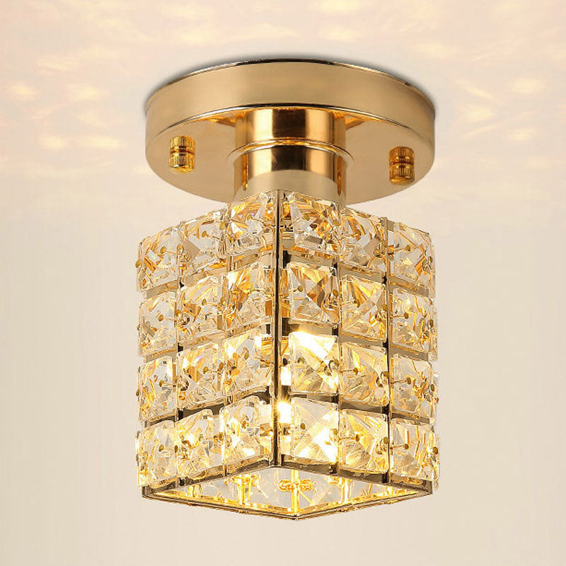 Rectangle Crystal Block Shade Semi Flushmount Light Modern Ceiling Light Clearhalo 'Ceiling Lights' 'Close To Ceiling Lights' 'Close to ceiling' 'Flush mount' Lighting' 1913567