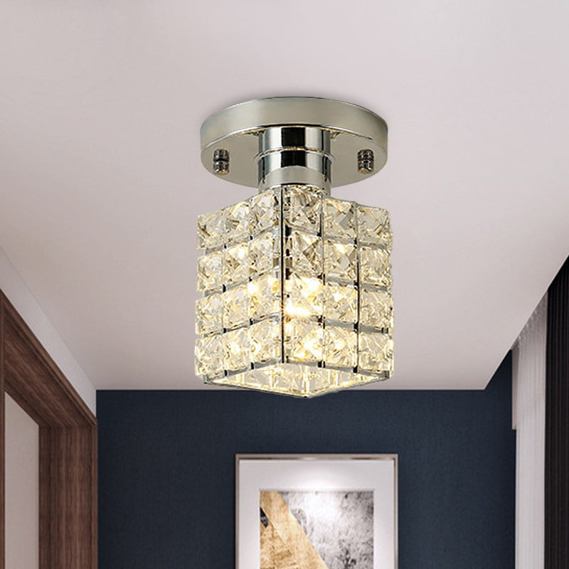 Rectangle Crystal Block Shade Semi Flushmount Light Modern Ceiling Light Clearhalo 'Ceiling Lights' 'Close To Ceiling Lights' 'Close to ceiling' 'Flush mount' Lighting' 1913570