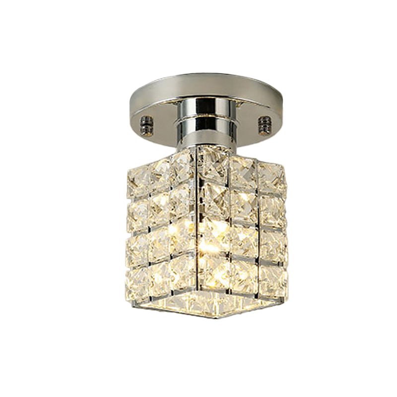 Rectangle Crystal Block Shade Semi Flushmount Light Modern Ceiling Light Clearhalo 'Ceiling Lights' 'Close To Ceiling Lights' 'Close to ceiling' 'Flush mount' Lighting' 1913571