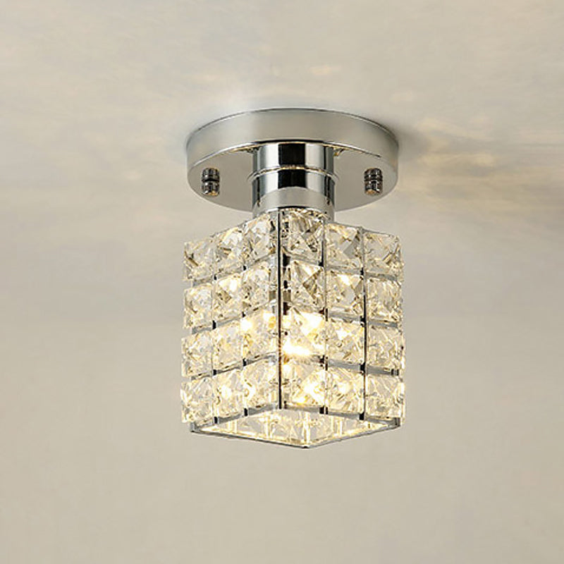 Rectangle Crystal Block Shade Semi Flushmount Light Modern Ceiling Light Clearhalo 'Ceiling Lights' 'Close To Ceiling Lights' 'Close to ceiling' 'Flush mount' Lighting' 1913572