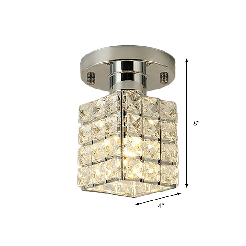 Rectangle Crystal Block Shade Semi Flushmount Light Modern Ceiling Light Clearhalo 'Ceiling Lights' 'Close To Ceiling Lights' 'Close to ceiling' 'Flush mount' Lighting' 1913573