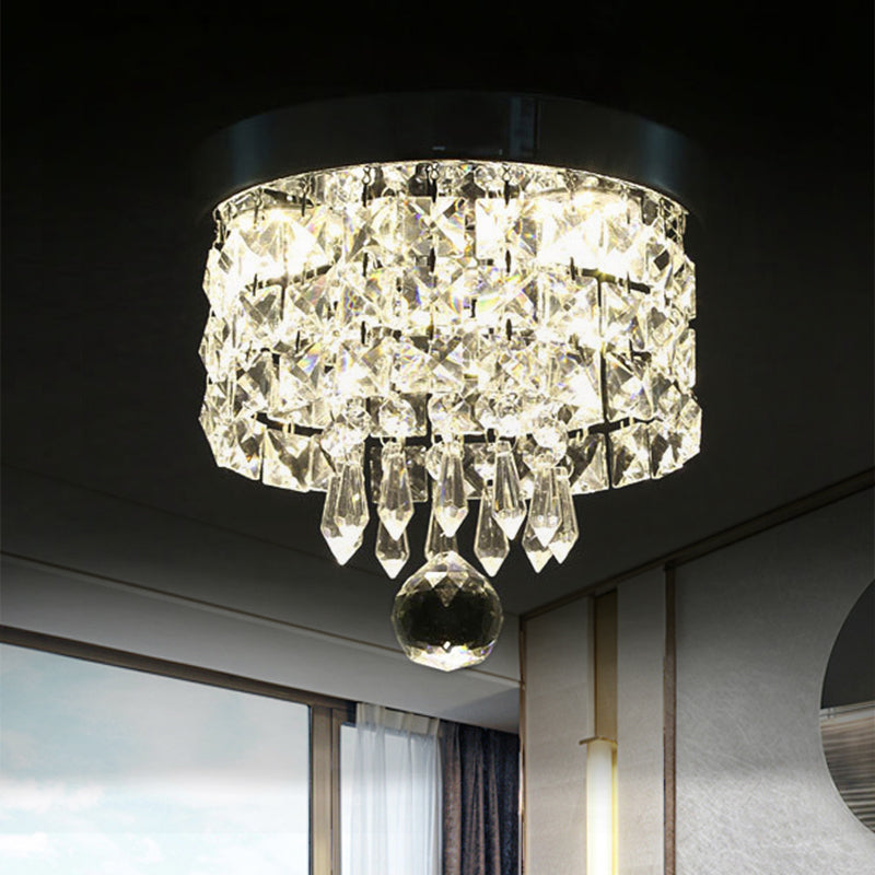 Drum Layered Flush Mount Light Crystal Glam Ceiling Light Fixture in Chrome Clearhalo 'Ceiling Lights' 'Close To Ceiling Lights' 'Close to ceiling' 'Flush mount' Lighting' 1913593