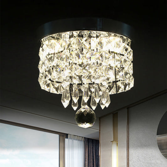 Drum Layered Flush Mount Light Crystal Glam Ceiling Light Fixture in Chrome Clearhalo 'Ceiling Lights' 'Close To Ceiling Lights' 'Close to ceiling' 'Flush mount' Lighting' 1913593