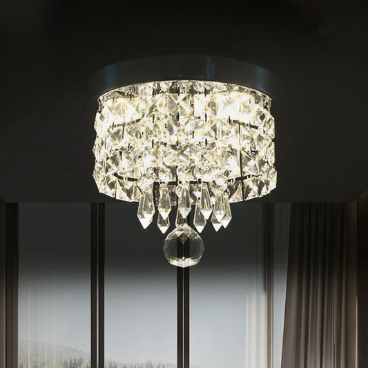 Drum Layered Flush Mount Light Crystal Glam Ceiling Light Fixture in Chrome Clearhalo 'Ceiling Lights' 'Close To Ceiling Lights' 'Close to ceiling' 'Flush mount' Lighting' 1913595