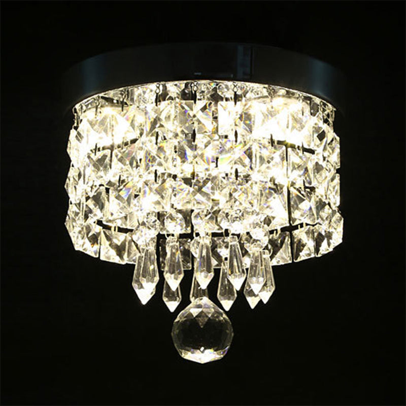 Drum Layered Flush Mount Light Crystal Glam Ceiling Light Fixture in Chrome Clearhalo 'Ceiling Lights' 'Close To Ceiling Lights' 'Close to ceiling' 'Flush mount' Lighting' 1913596