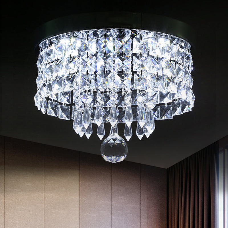 Drum Layered Flush Mount Light Crystal Glam Ceiling Light Fixture in Chrome Clearhalo 'Ceiling Lights' 'Close To Ceiling Lights' 'Close to ceiling' 'Flush mount' Lighting' 1913598