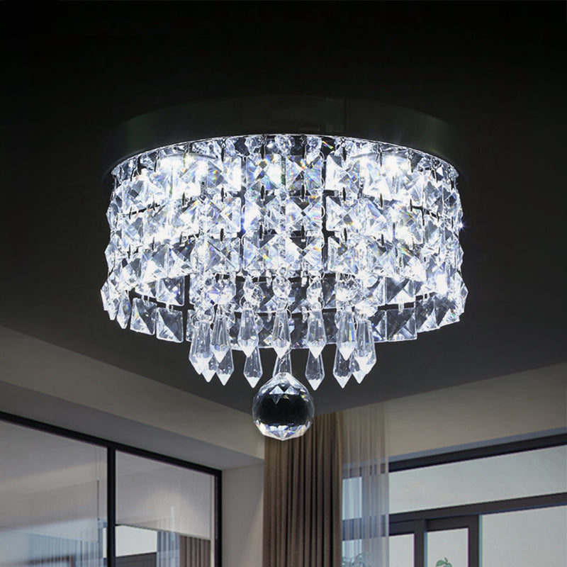 Drum Layered Flush Mount Light Crystal Glam Ceiling Light Fixture in Chrome Clear 10" Clearhalo 'Ceiling Lights' 'Close To Ceiling Lights' 'Close to ceiling' 'Flush mount' Lighting' 1913599