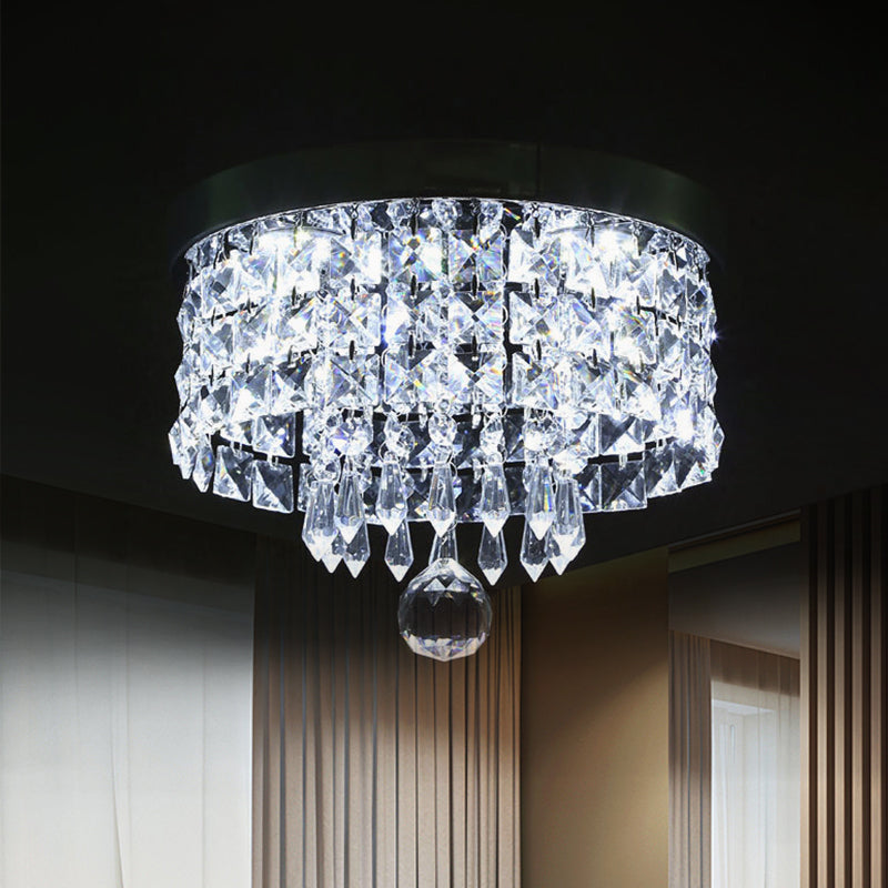 Drum Layered Flush Mount Light Crystal Glam Ceiling Light Fixture in Chrome Clearhalo 'Ceiling Lights' 'Close To Ceiling Lights' 'Close to ceiling' 'Flush mount' Lighting' 1913600