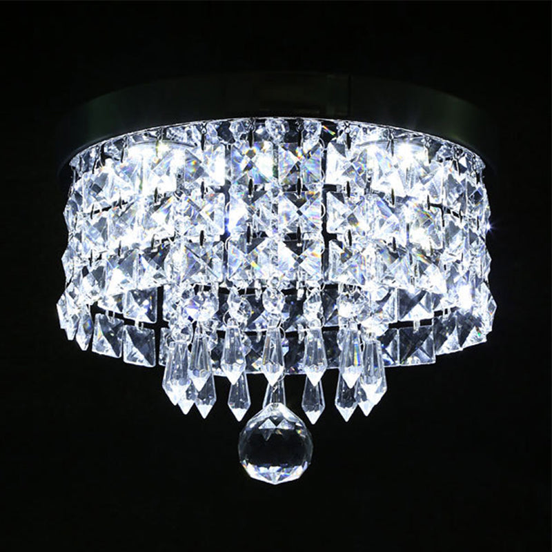 Drum Layered Flush Mount Light Crystal Glam Ceiling Light Fixture in Chrome Clearhalo 'Ceiling Lights' 'Close To Ceiling Lights' 'Close to ceiling' 'Flush mount' Lighting' 1913601