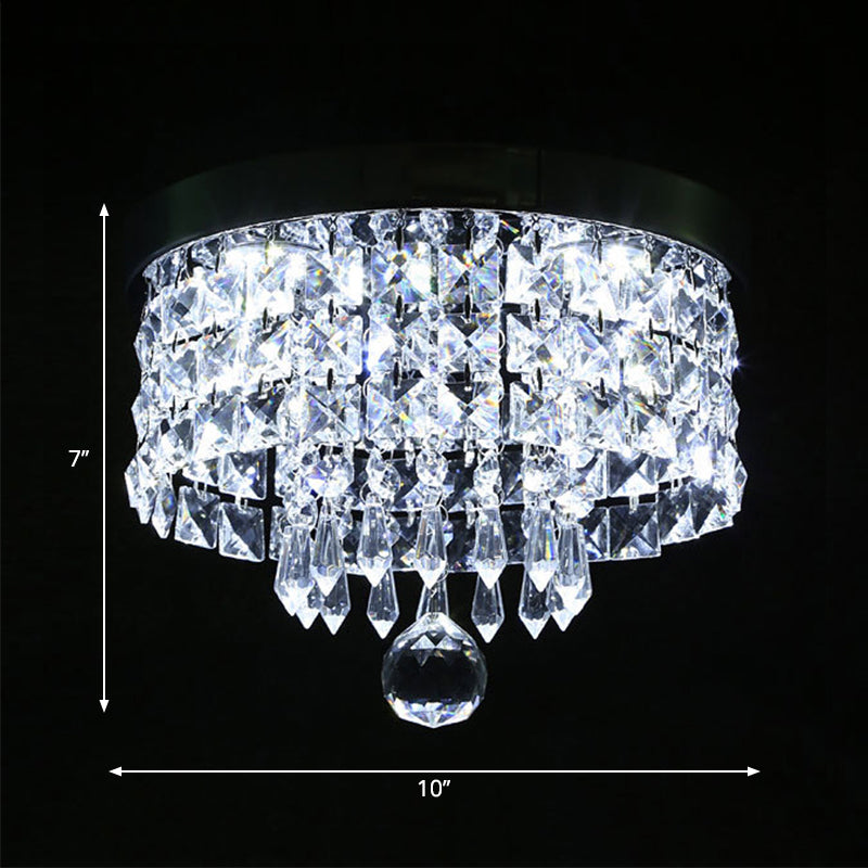 Drum Layered Flush Mount Light Crystal Glam Ceiling Light Fixture in Chrome Clearhalo 'Ceiling Lights' 'Close To Ceiling Lights' 'Close to ceiling' 'Flush mount' Lighting' 1913602