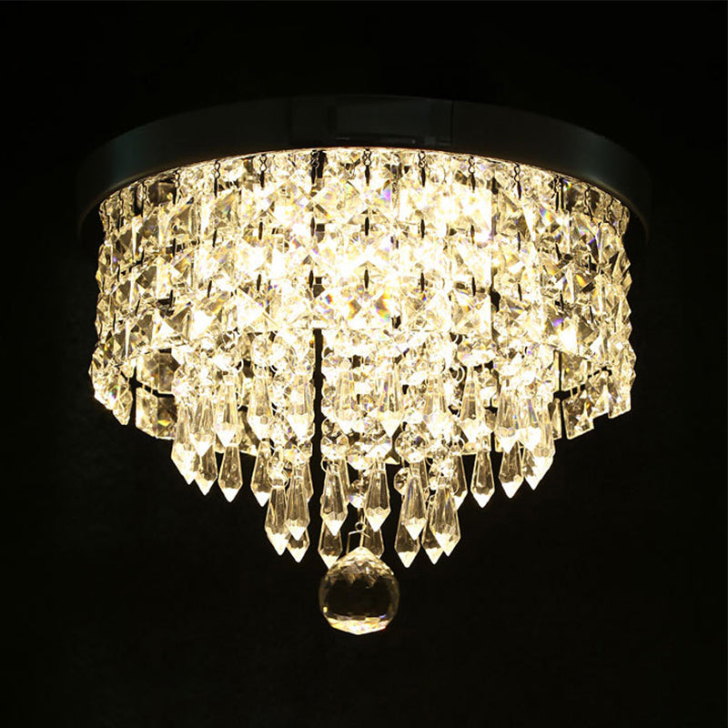 Drum Layered Flush Mount Light Crystal Glam Ceiling Light Fixture in Chrome Clearhalo 'Ceiling Lights' 'Close To Ceiling Lights' 'Close to ceiling' 'Flush mount' Lighting' 1913606