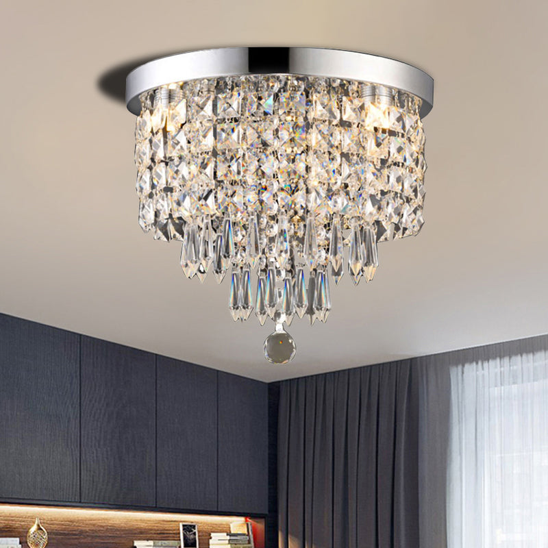 Drum Layered Flush Mount Light Crystal Glam Ceiling Light Fixture in Chrome Clearhalo 'Ceiling Lights' 'Close To Ceiling Lights' 'Close to ceiling' 'Flush mount' Lighting' 1913608