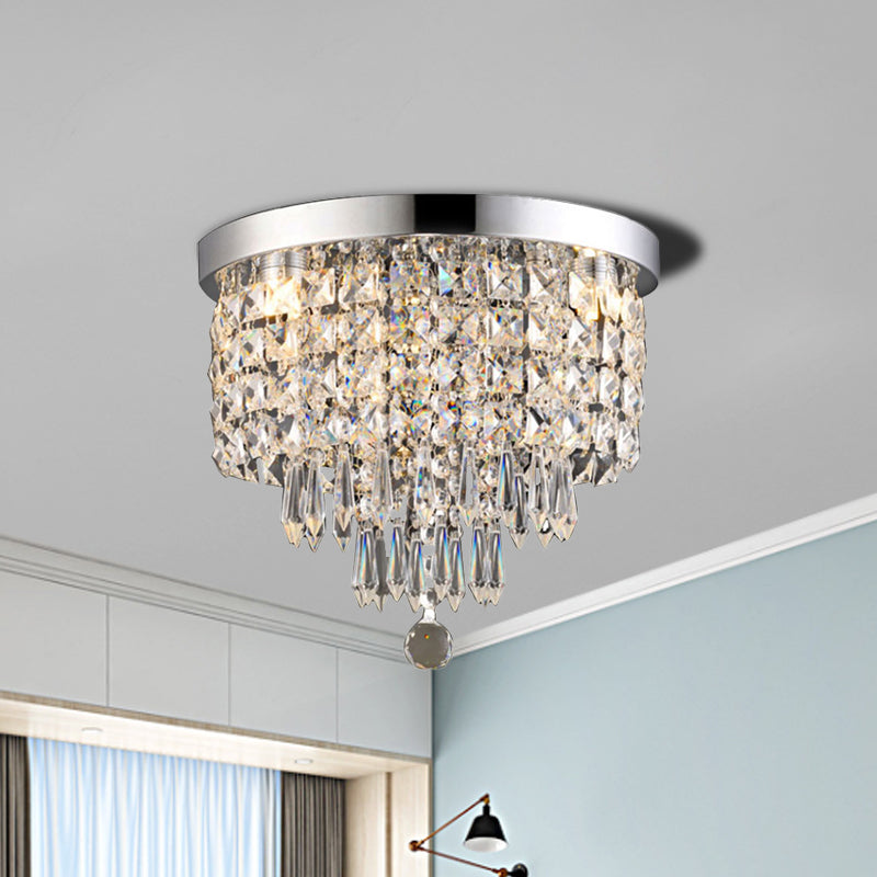 Drum Layered Flush Mount Light Crystal Glam Ceiling Light Fixture in Chrome Clear 16" Clearhalo 'Ceiling Lights' 'Close To Ceiling Lights' 'Close to ceiling' 'Flush mount' Lighting' 1913609