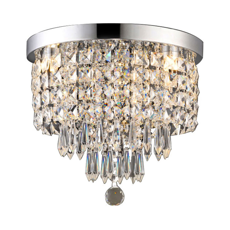 Drum Layered Flush Mount Light Crystal Glam Ceiling Light Fixture in Chrome Clearhalo 'Ceiling Lights' 'Close To Ceiling Lights' 'Close to ceiling' 'Flush mount' Lighting' 1913610