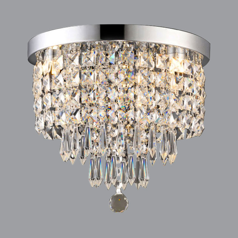 Drum Layered Flush Mount Light Crystal Glam Ceiling Light Fixture in Chrome Clearhalo 'Ceiling Lights' 'Close To Ceiling Lights' 'Close to ceiling' 'Flush mount' Lighting' 1913611