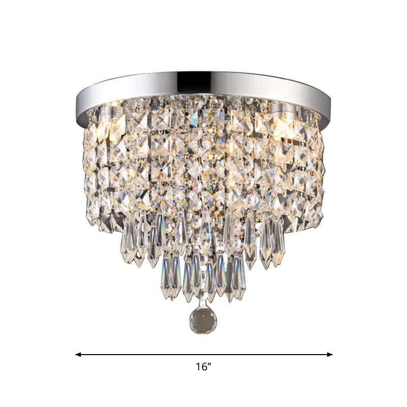 Drum Layered Flush Mount Light Crystal Glam Ceiling Light Fixture in Chrome Clearhalo 'Ceiling Lights' 'Close To Ceiling Lights' 'Close to ceiling' 'Flush mount' Lighting' 1913612