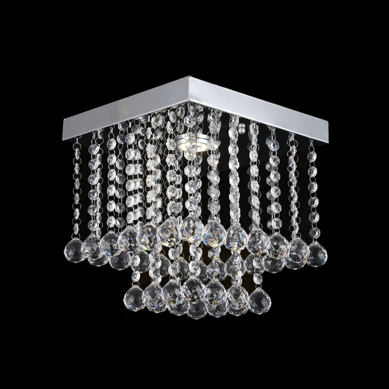 Square Cascading Crystal Flush Mount Chrome Ceiling Light Fixture with Crystal Balls Clearhalo 'Ceiling Lights' 'Close To Ceiling Lights' 'Close to ceiling' 'Flush mount' Lighting' 1913617