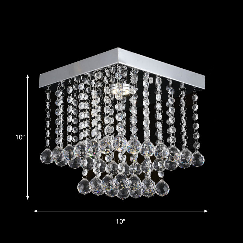 Square Cascading Crystal Flush Mount Chrome Ceiling Light Fixture with Crystal Balls Clearhalo 'Ceiling Lights' 'Close To Ceiling Lights' 'Close to ceiling' 'Flush mount' Lighting' 1913618