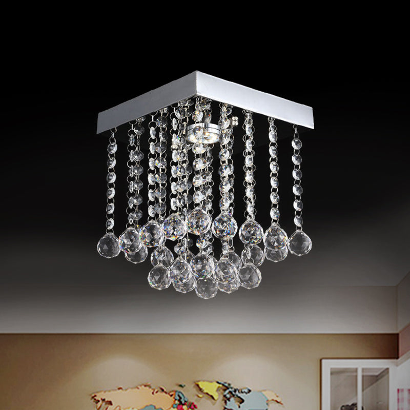 Square Cascading Crystal Flush Mount Chrome Ceiling Light Fixture with Crystal Balls Clearhalo 'Ceiling Lights' 'Close To Ceiling Lights' 'Close to ceiling' 'Flush mount' Lighting' 1913620