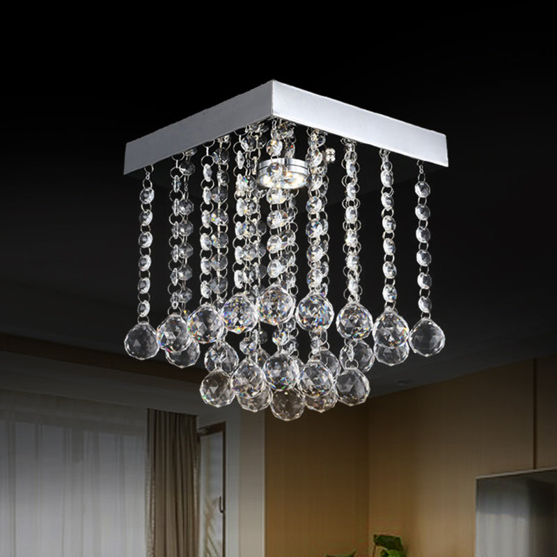 Square Cascading Crystal Flush Mount Chrome Ceiling Light Fixture with Crystal Balls Clearhalo 'Ceiling Lights' 'Close To Ceiling Lights' 'Close to ceiling' 'Flush mount' Lighting' 1913621