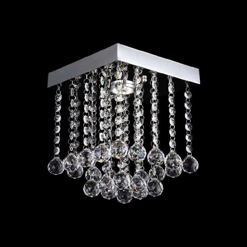 Square Cascading Crystal Flush Mount Chrome Ceiling Light Fixture with Crystal Balls Clearhalo 'Ceiling Lights' 'Close To Ceiling Lights' 'Close to ceiling' 'Flush mount' Lighting' 1913622