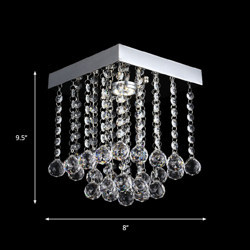 Square Cascading Crystal Flush Mount Chrome Ceiling Light Fixture with Crystal Balls Clearhalo 'Ceiling Lights' 'Close To Ceiling Lights' 'Close to ceiling' 'Flush mount' Lighting' 1913623