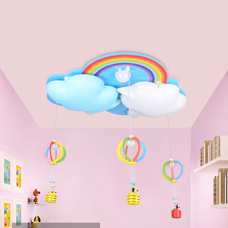 Cartoon Rainbow Cloud Ceiling Mount Light Wood Ceiling Lamp in Blue for Baby Room Blue Warm Clearhalo 'Ceiling Lights' 'Close To Ceiling Lights' 'Close to ceiling' 'Flush mount' Lighting' 191423