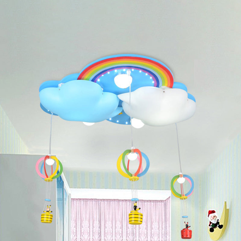 Cartoon Rainbow Cloud Ceiling Mount Light Wood Ceiling Lamp in Blue for Baby Room Blue White Clearhalo 'Ceiling Lights' 'Close To Ceiling Lights' 'Close to ceiling' 'Flush mount' Lighting' 191424