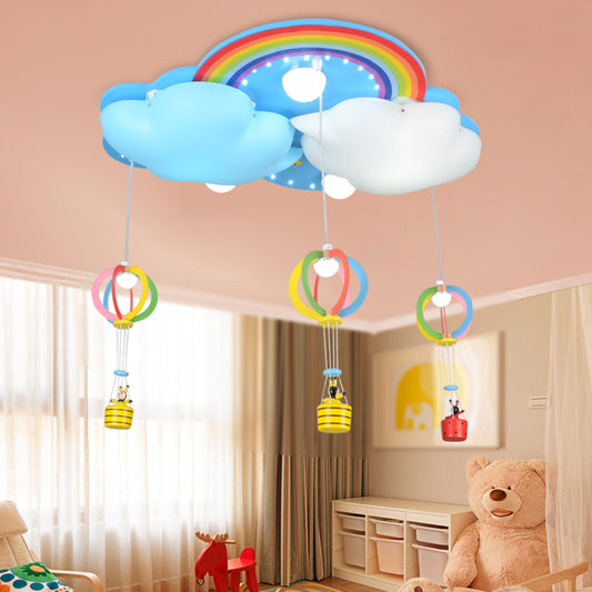 Cartoon Rainbow Cloud Ceiling Mount Light Wood Ceiling Lamp in Blue for Baby Room Clearhalo 'Ceiling Lights' 'Close To Ceiling Lights' 'Close to ceiling' 'Flush mount' Lighting' 191425