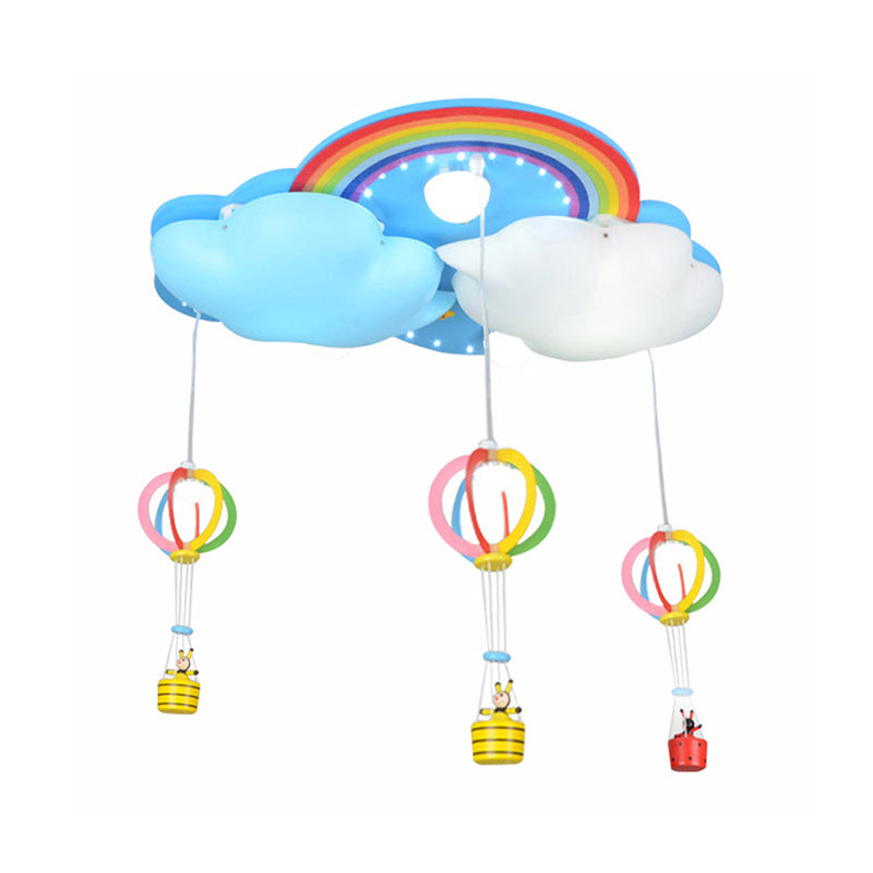 Cartoon Rainbow Cloud Ceiling Mount Light Wood Ceiling Lamp in Blue for Baby Room Clearhalo 'Ceiling Lights' 'Close To Ceiling Lights' 'Close to ceiling' 'Flush mount' Lighting' 191426