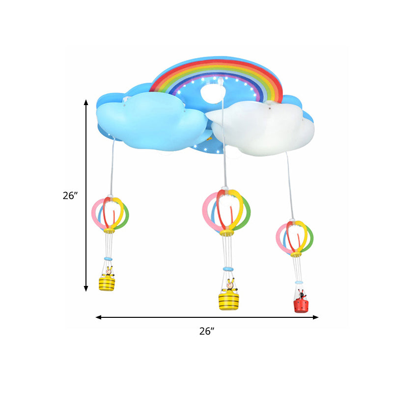 Cartoon Rainbow Cloud Ceiling Mount Light Wood Ceiling Lamp in Blue for Baby Room Clearhalo 'Ceiling Lights' 'Close To Ceiling Lights' 'Close to ceiling' 'Flush mount' Lighting' 191427