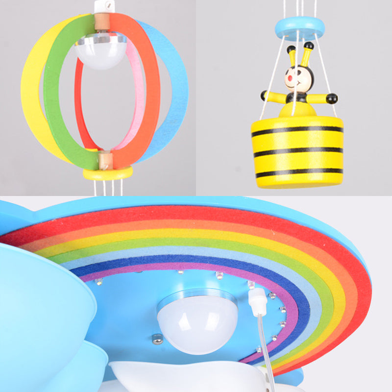 Cartoon Rainbow Cloud Ceiling Mount Light Wood Ceiling Lamp in Blue for Baby Room Clearhalo 'Ceiling Lights' 'Close To Ceiling Lights' 'Close to ceiling' 'Flush mount' Lighting' 191429