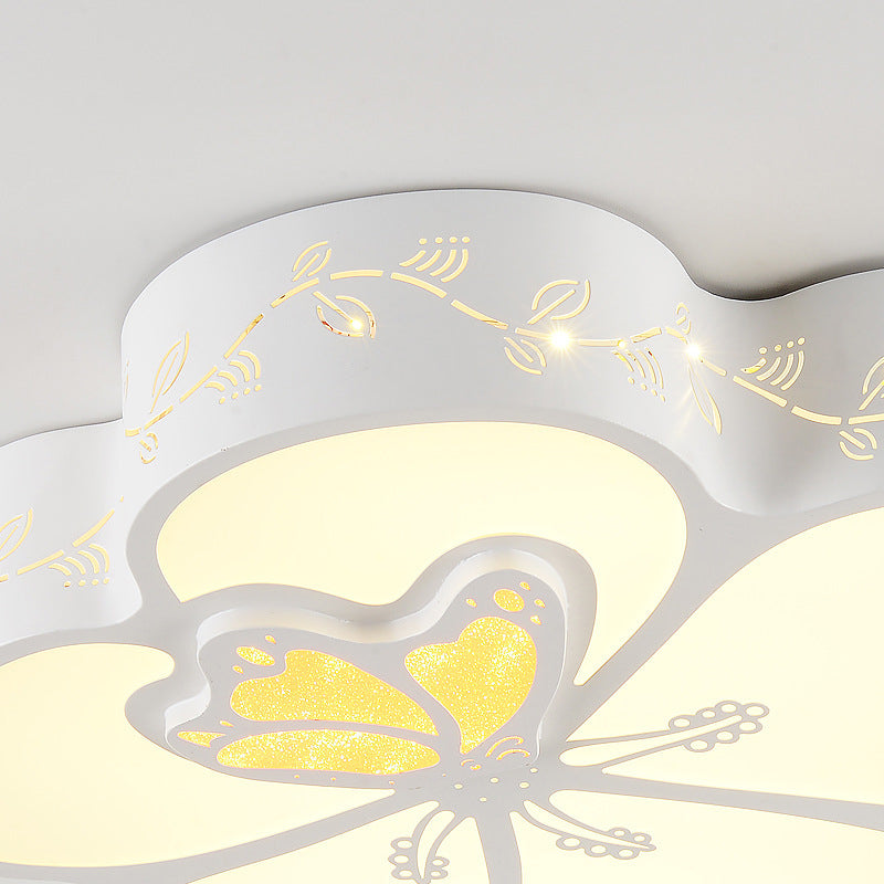 Modern Flower LED Ceiling Light with Butterfly Metal Flush Mount Light in White for Girls Bedroom Clearhalo 'Ceiling Lights' 'Close To Ceiling Lights' 'Close to ceiling' 'Flush mount' Lighting' 191556