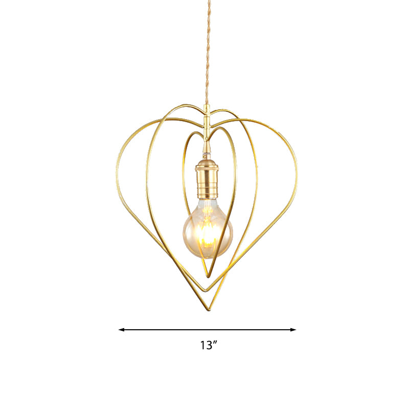 One Bulb Loving Heart Pendant Light Romantic Metal Pendant Lamp in Gold for Dining Room Hotel Clearhalo 'Ceiling Lights' 'Modern Pendants' 'Modern' 'Pendant Lights' 'Pendants' Lighting' 191564