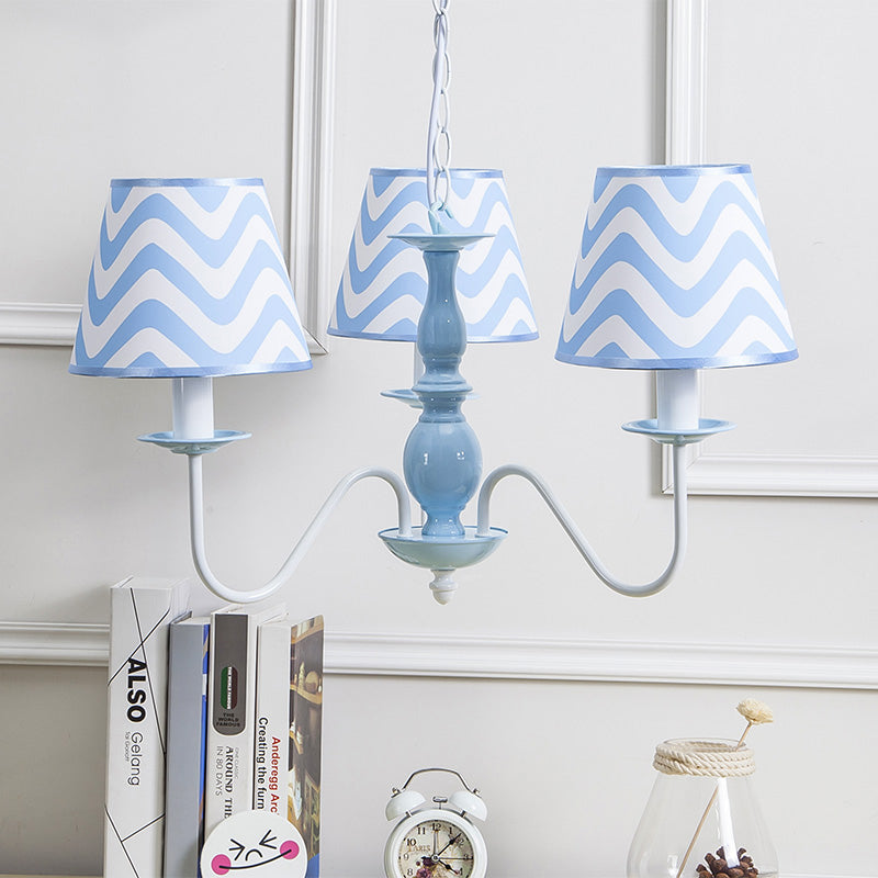 Blue Zig Zag Pendant Light with Fabric Shade Modern Metal Chandelier for Child Bedroom 3 Blue Clearhalo 'Ceiling Lights' 'Chandeliers' Lighting' options 191570_f05fc314-f499-4b38-98ac-8e8108d6e57a