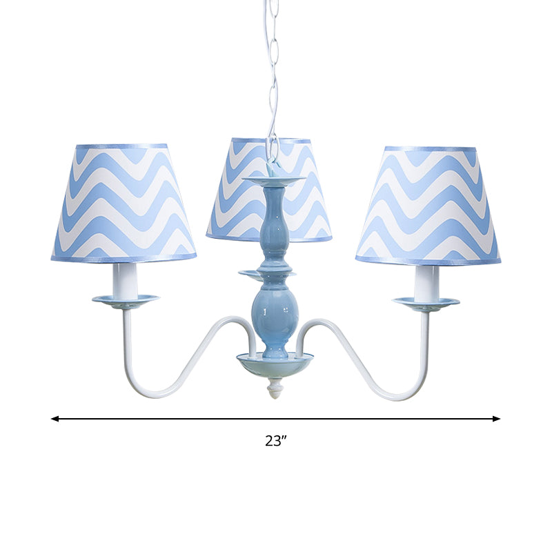 Blue Zig Zag Pendant Light with Fabric Shade Modern Metal Chandelier for Child Bedroom Clearhalo 'Ceiling Lights' 'Chandeliers' Lighting' options 191573