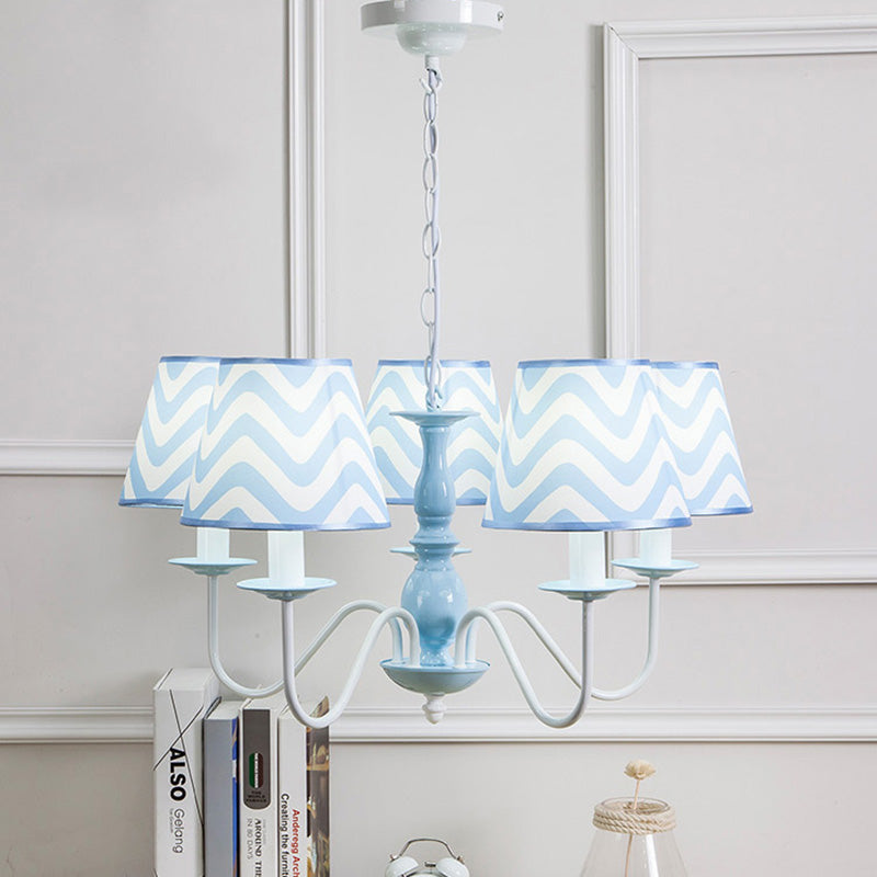 Blue Zig Zag Pendant Light with Fabric Shade Modern Metal Chandelier for Child Bedroom 5 Blue Clearhalo 'Ceiling Lights' 'Chandeliers' Lighting' options 191574_62404541-a89d-47ad-883e-ee3664bd4284