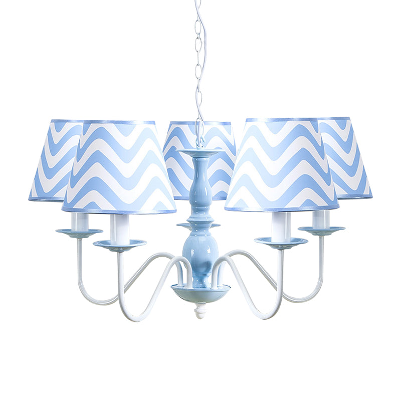 Blue Zig Zag Pendant Light with Fabric Shade Modern Metal Chandelier for Child Bedroom Clearhalo 'Ceiling Lights' 'Chandeliers' Lighting' options 191576