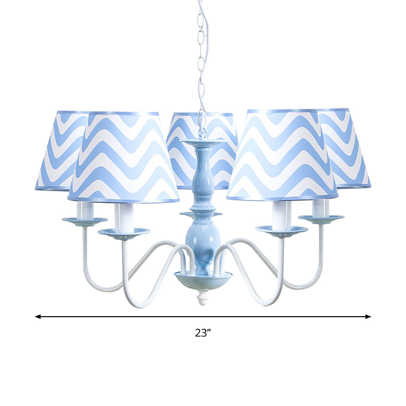 Blue Zig Zag Pendant Light with Fabric Shade Modern Metal Chandelier for Child Bedroom Clearhalo 'Ceiling Lights' 'Chandeliers' Lighting' options 191577