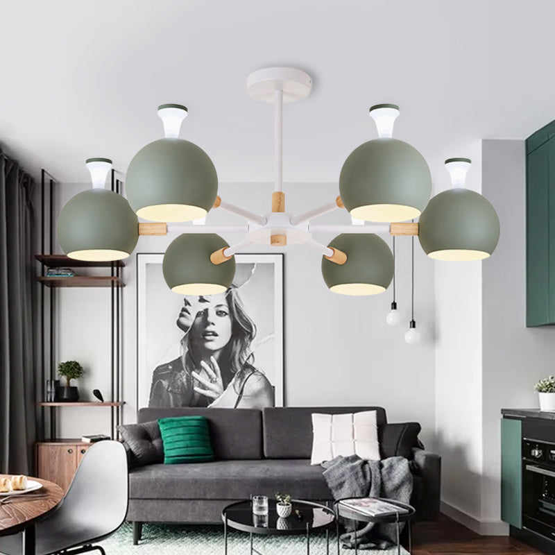 Art Deco Dome Pendant Lights Metal 6 Lights Hanging Chandelier for Living Room Green Clearhalo 'Ceiling Lights' 'Chandeliers' Lighting' options 191578_26884228-f4bb-4c43-bd09-8e632cf3c81c