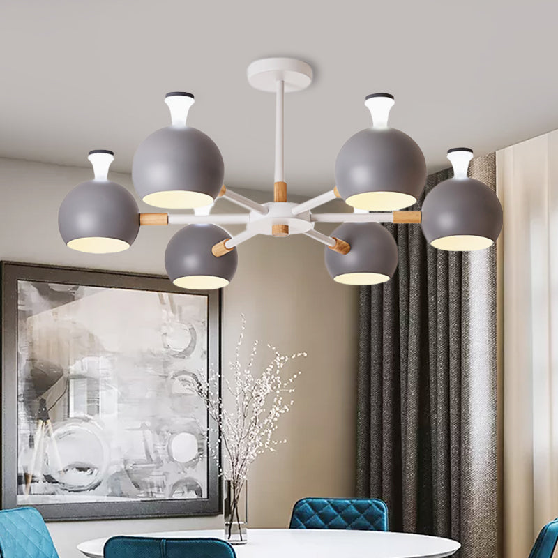 Art Deco Dome Pendant Lights Metal 6 Lights Hanging Chandelier for Living Room Grey Clearhalo 'Ceiling Lights' 'Chandeliers' Lighting' options 191583_b848b2a9-b0f2-4b7a-9dc4-a136c6c8fe05