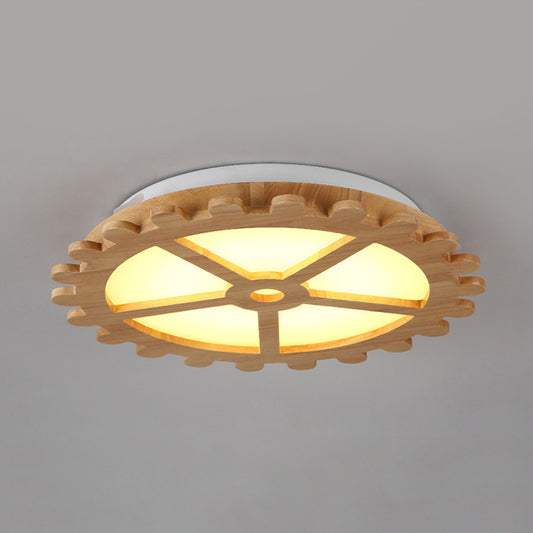 Beige Circular LED Flush Mount Light Kids Lovely Wooden Ceiling Lamp for Child Bedroom Beige B Clearhalo 'Ceiling Lights' 'Close To Ceiling Lights' 'Close to ceiling' 'Flush mount' Lighting' 191589