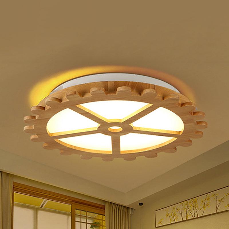 Beige Circular LED Flush Mount Light Kids Lovely Wooden Ceiling Lamp for Child Bedroom Beige B White Clearhalo 'Ceiling Lights' 'Close To Ceiling Lights' 'Close to ceiling' 'Flush mount' Lighting' 191590