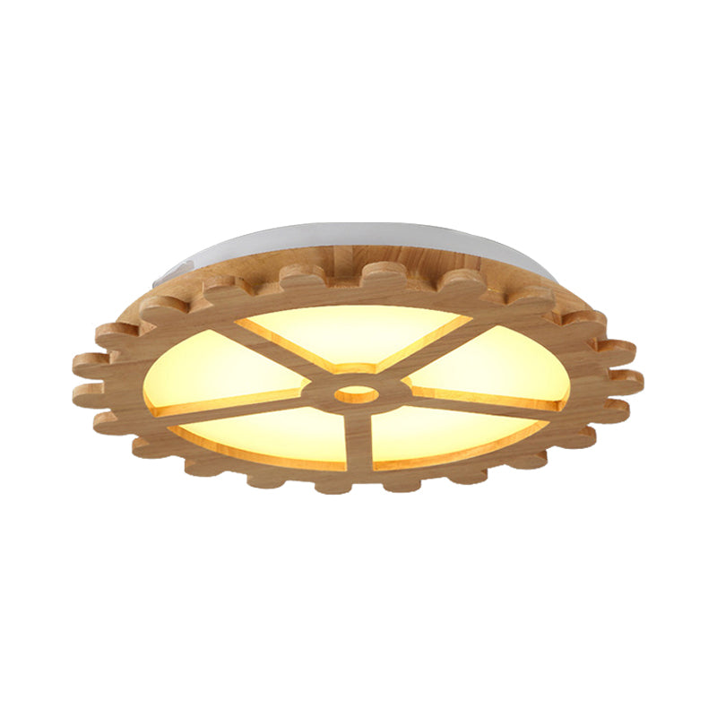 Beige Circular LED Flush Mount Light Kids Lovely Wooden Ceiling Lamp for Child Bedroom Clearhalo 'Ceiling Lights' 'Close To Ceiling Lights' 'Close to ceiling' 'Flush mount' Lighting' 191591