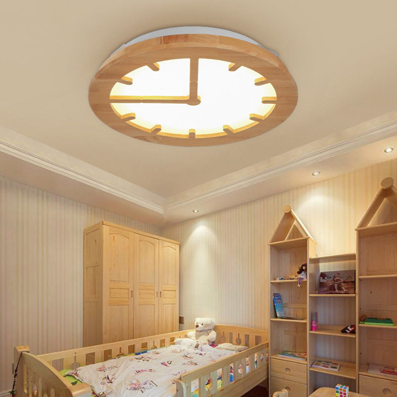 Beige Circular LED Flush Mount Light Kids Lovely Wooden Ceiling Lamp for Child Bedroom Beige A White Clearhalo 'Ceiling Lights' 'Close To Ceiling Lights' 'Close to ceiling' 'Flush mount' Lighting' 191593