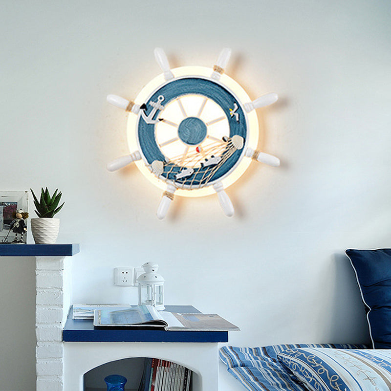 Nautical Style Slim Wall Sconce Rudder Acrylic LED Wall Light for Baby Bedroom Blue Clearhalo 'Wall Lamps & Sconces' 'Wall Lights' Lighting' 191597